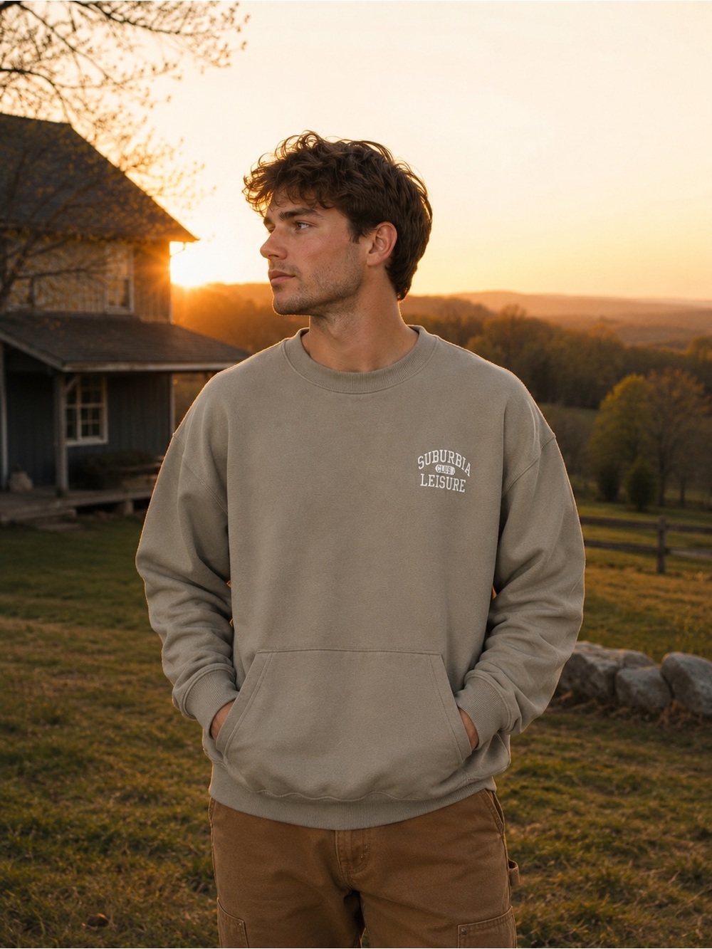 Arizona Jean Company Tan Crewneck Sweater L Taupe Beige Suburbia Leisure Graphic